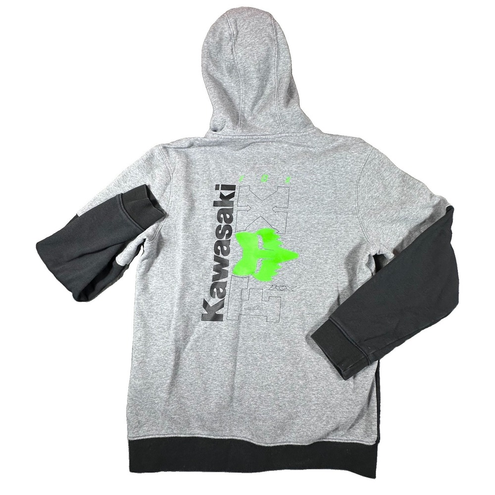 Fox Racing Kawasaki Zip Up Hoodie Medium Gray Hooded Dirtbike Sweatshirt Race